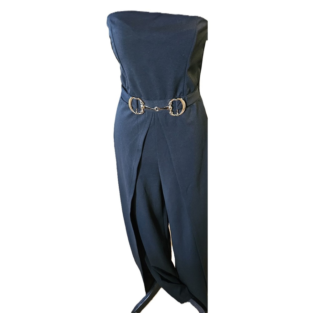 Charlotte Russe Womens M Black Open Slit Wide Leg Jumpsuit Strapless Formal